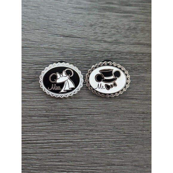 Disney Parks Mr. and Mrs. Pins Wedding Mickey and Minnie Ears Pin Trading - Picture 3 of 3